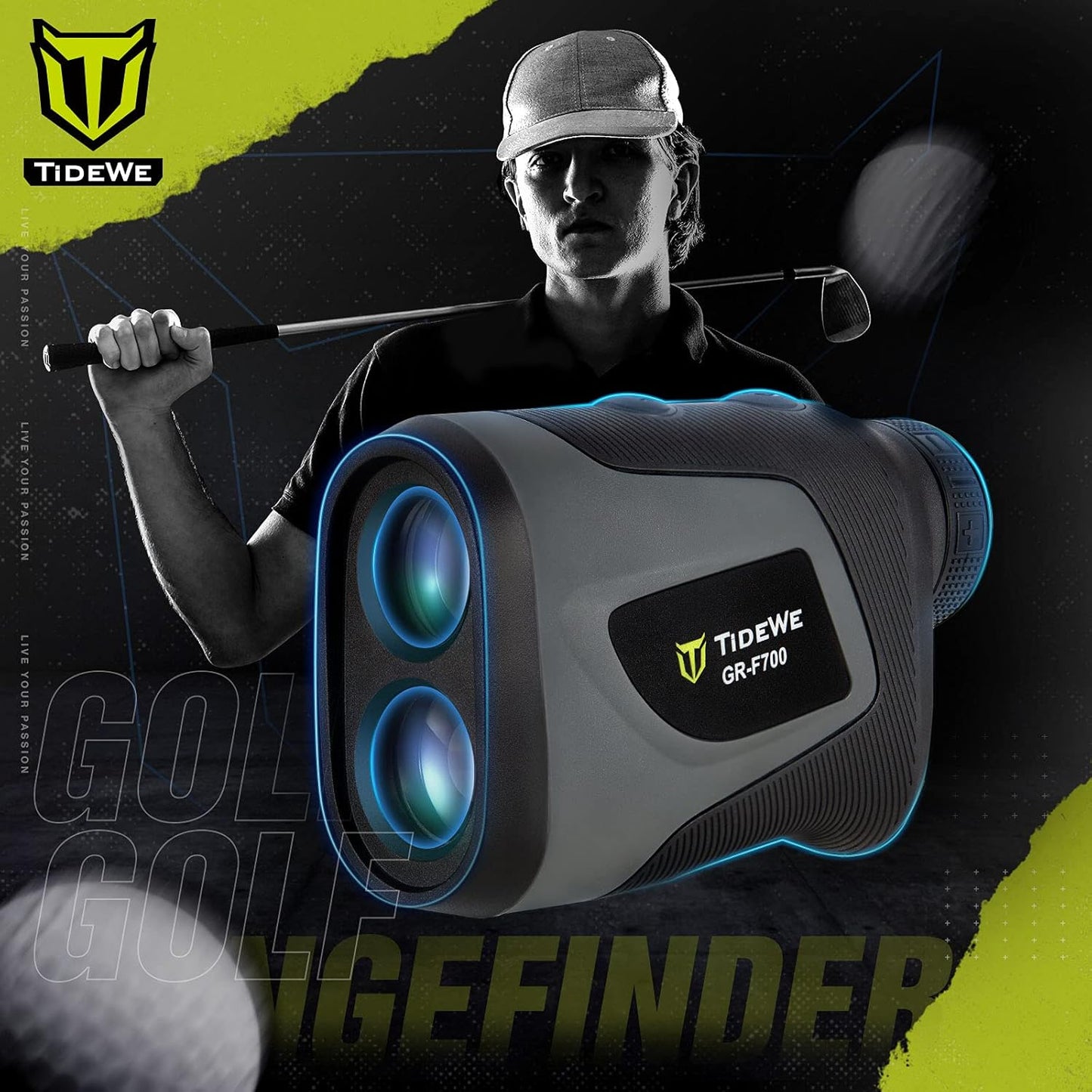Golf Rangefinder with Slope, Golf Range Finder Magnetic Holder, 700/1000Y Flag Pole Locking Multi Functional Laser Rangefinder with Rechargeable Battery for Golfing & Hunting (White & Gray)