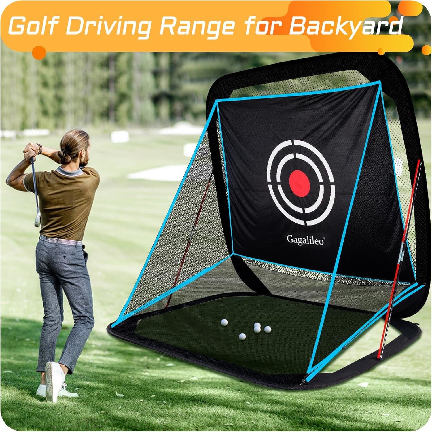 Golf Hitting Practice Nets for Backyard Driving Heavy Duty Men Real Indoor Golf Balls Hitting Pitching Driving Nets for Indoor Outdoor Garage Use Golfing Swing Training Impact Cages with Frame and Net